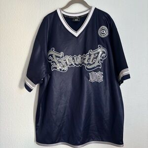 Gawtti Men's Navy Jersey V-Neck T-Shirt L Short Sleeve Logo